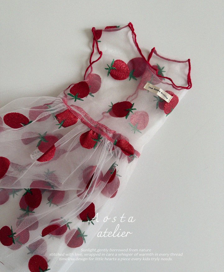 Aosta - Korean Baby Fashion - #babyoutfit - Lace Strawberry Dress - 2