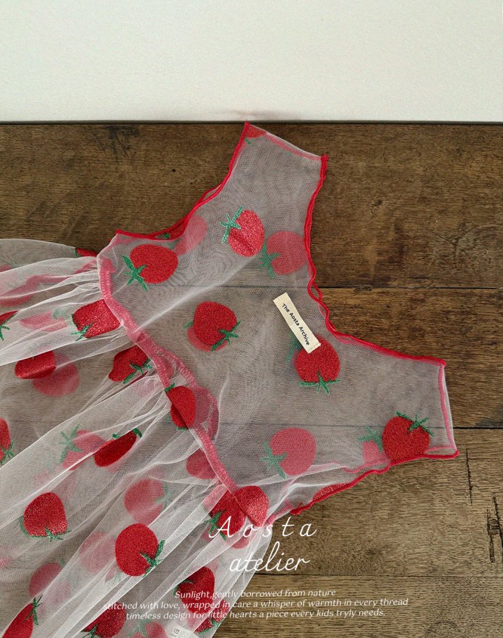 Aosta - Korean Baby Fashion - #babywear - Lace Strawberry Dress - 3