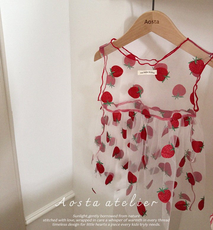 Aosta - Korean Baby Fashion - #onlinebabyshop - Lace Strawberry Dress - 5