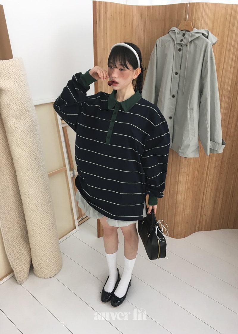 Auver_Fit - Korean Women Fashion - #momslook - Multi Stripe Collar Tee - 2