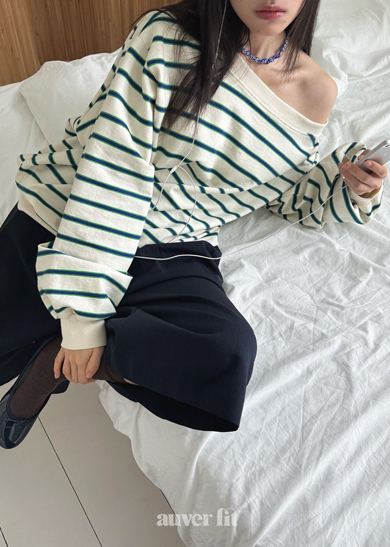 Auver_Fit - Korean Women Fashion - #pursuepretty - Stripe Off Shoulder Sweatshirts - 3