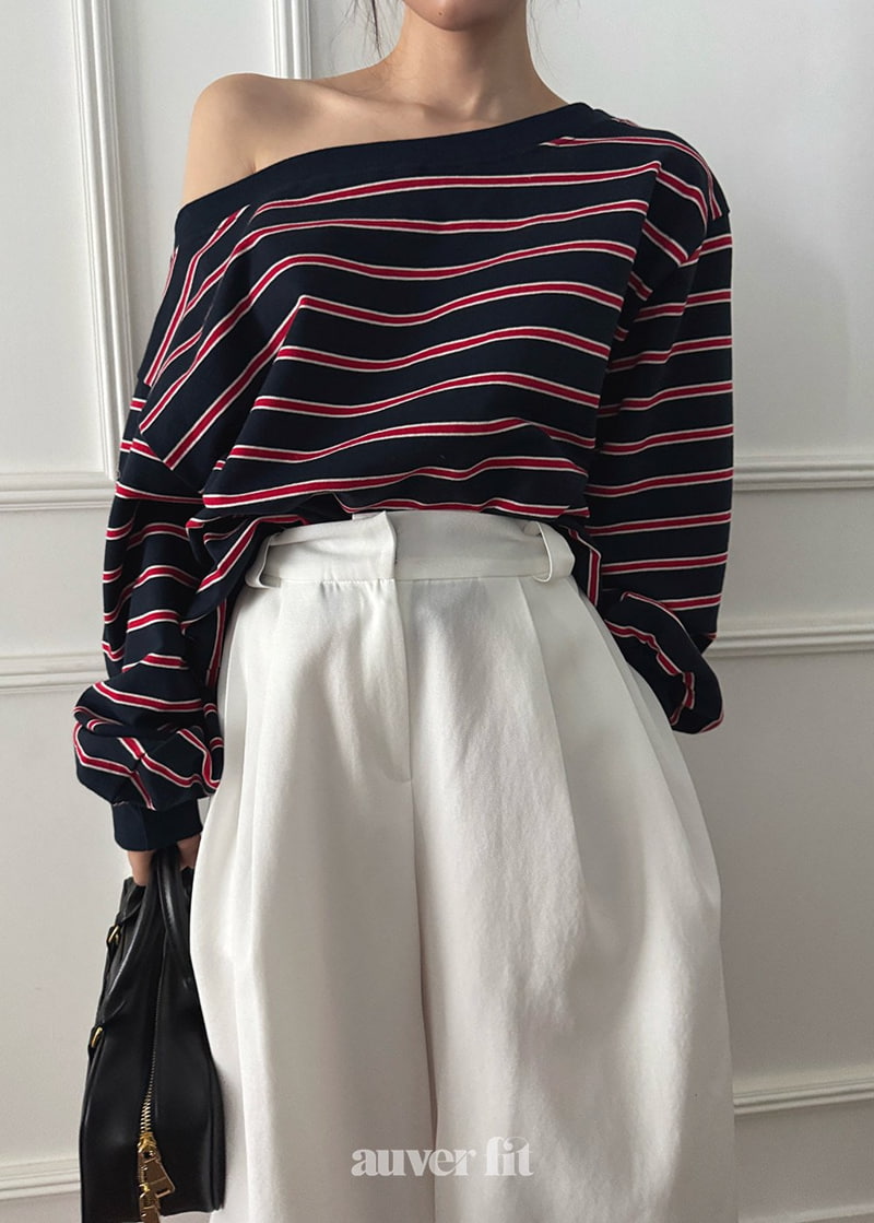 Auver_Fit - Korean Women Fashion - #pursuepretty - Stripe Off Shoulder Sweatshirts - 4