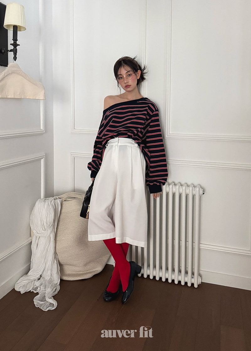 Auver_Fit - Korean Women Fashion - #romanticstyle - Stripe Off Shoulder Sweatshirts - 5
