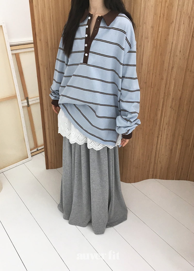 Auver_Fit - Korean Women Fashion - #romanticstyle - Multi Stripe Collar Tee - 8