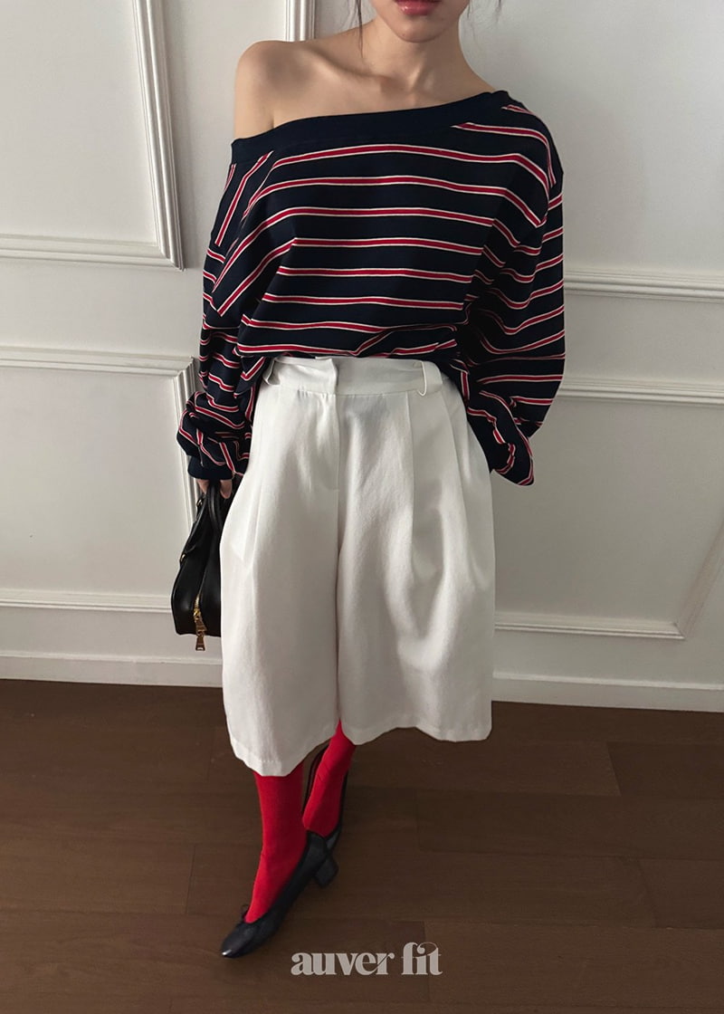 Auver_Fit - Korean Women Fashion - #shopsmall - Stripe Off Shoulder Sweatshirts - 6