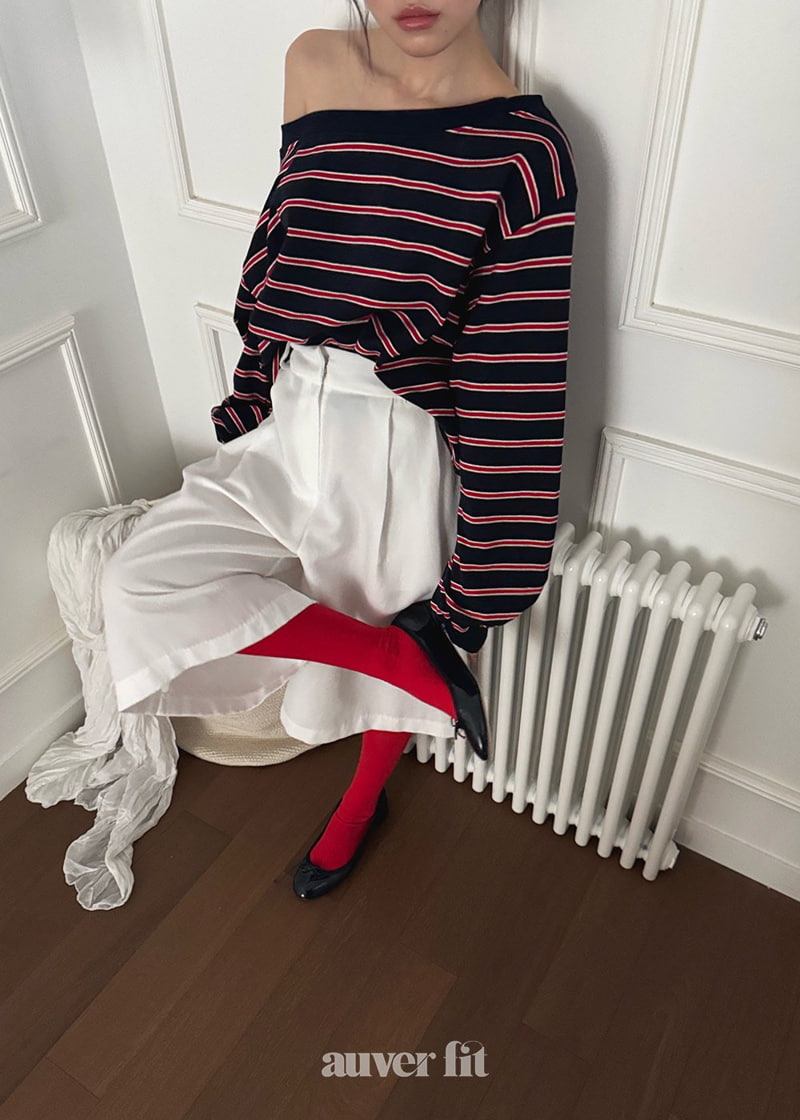 Auver_Fit - Korean Women Fashion - #thatsdarling - Stripe Off Shoulder Sweatshirts - 7