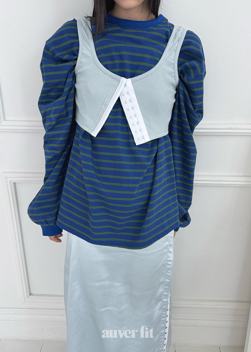 Auver_Fit - Korean Women Fashion - #momslook - Puff Stripe Tee - 4