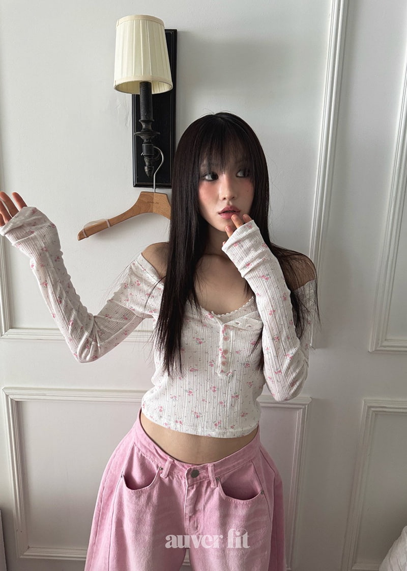 Auver_Fit - Korean Women Fashion - #womensfashion - Flower Open Top Tee - 2