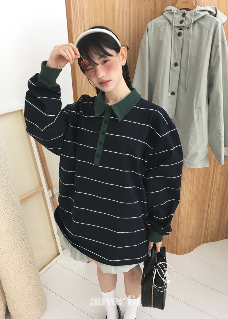 Auver_Fit - Korean Women Fashion - #womensfashion - Multi Stripe Collar Tee - 3