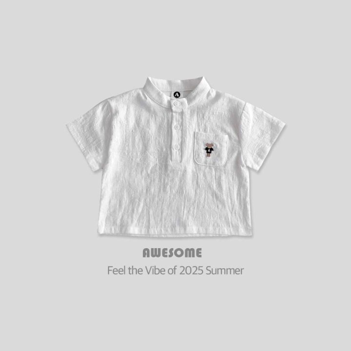 Awesome Bebe - Korean Children Fashion - #Kfashion4kids - Henry Neck Embroidered Short Sleeve Tee - 8