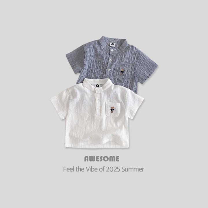 Awesome Bebe - Korean Children Fashion - #childrensboutique - Henry Neck Embroidered Short Sleeve Tee