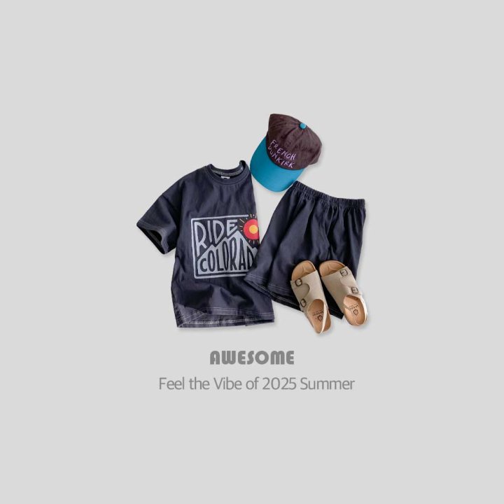 Awesome Bebe - Korean Children Fashion - #kidsshorts - Color Stitch Short Sleeve Top Bottom Set - 2
