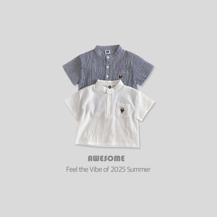 Awesome Bebe - Korean Children Fashion - #kidsstore - Henry Neck Embroidered Short Sleeve Tee - 6