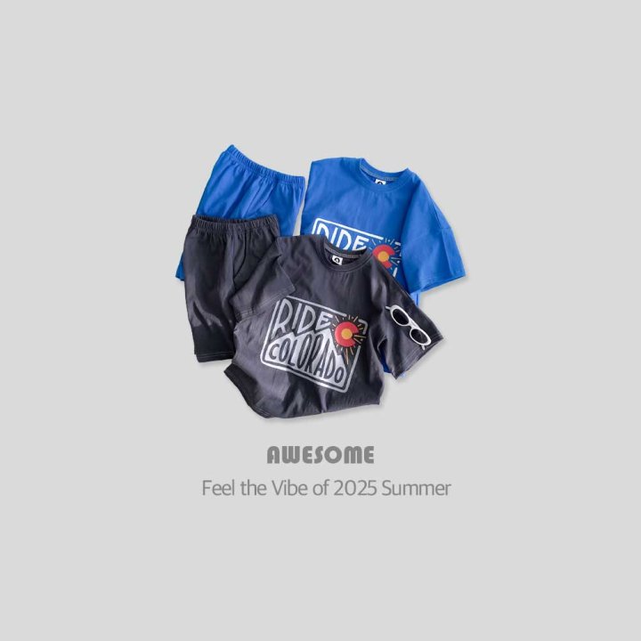 Awesome Bebe - Korean Children Fashion - #littlefashionista - Color Stitch Short Sleeve Top Bottom Set - 6