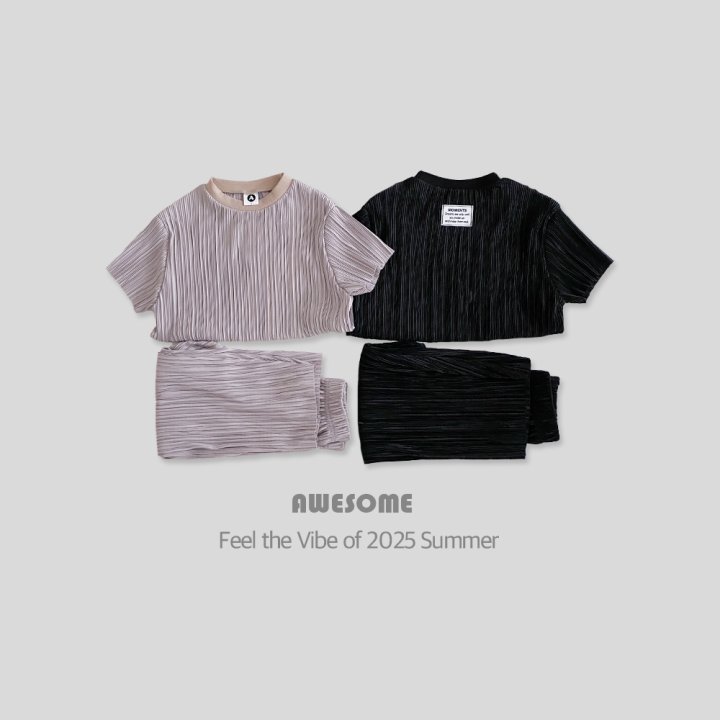 Awesome Bebe - Korean Children Fashion - #littlefashionista - Label Pleated Top Bottom Set