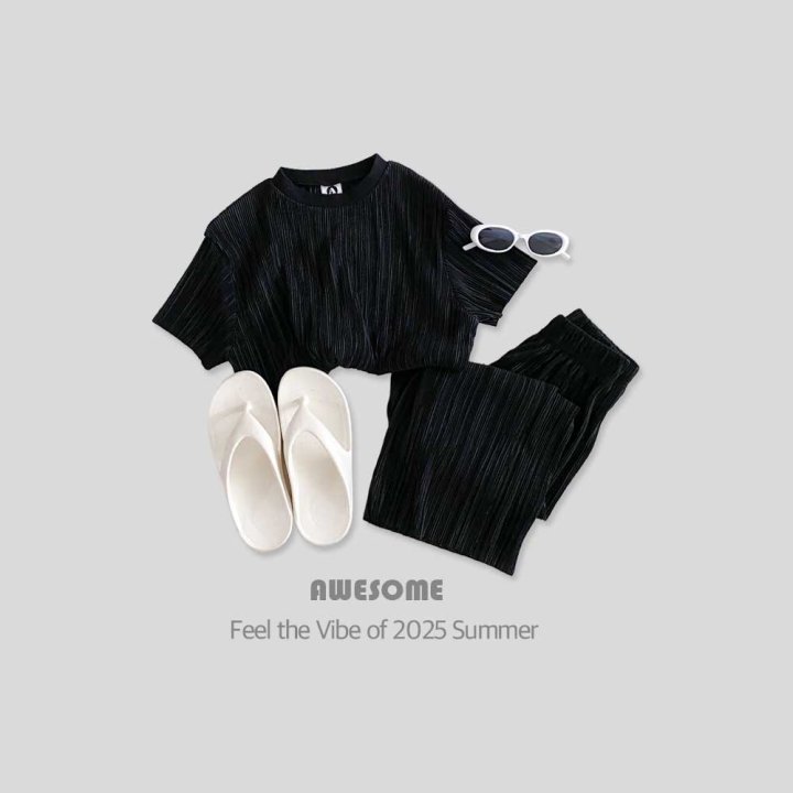 Awesome Bebe - Korean Children Fashion - #magicofchildhood - Label Pleated Top Bottom Set - 2
