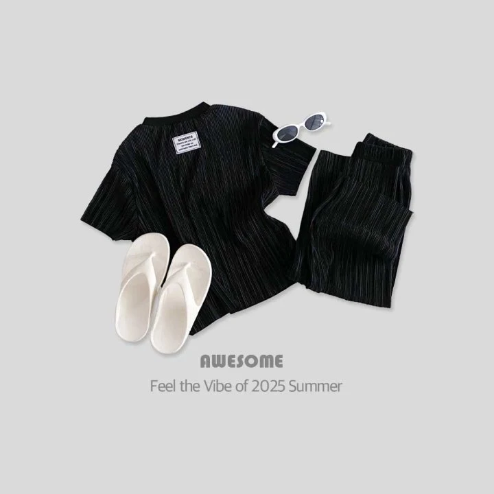 Awesome Bebe - Korean Children Fashion - #minifashionista - Label Pleated Top Bottom Set - 3