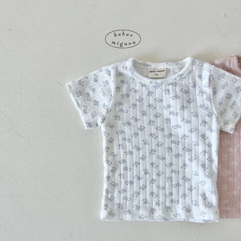 Babar Mignon - Korean Children Fashion - #kidsshorts - Bear Ribbed Tee - 3