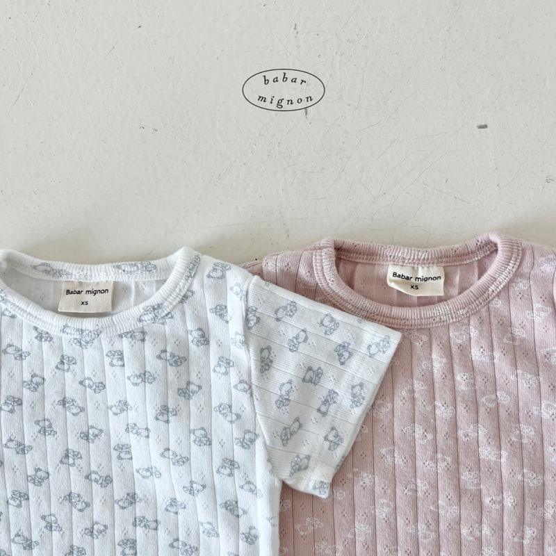 Babar Mignon - Korean Children Fashion - #kidsshorts - Bear Ribbed Tee - 4