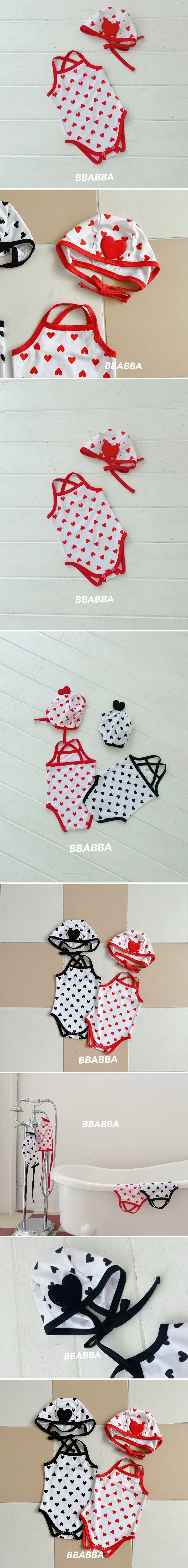 Bbabba - Korean Baby Fashion - #babyootd - Heart Strap Swimsuit (with Bonnet Set)