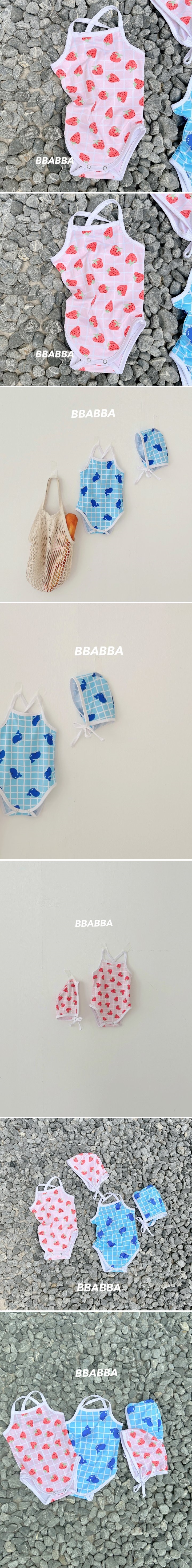 Bbabba - Korean Baby Fashion - #babyoutfit - Strap Swimsuit (with Bonnet Set) 2