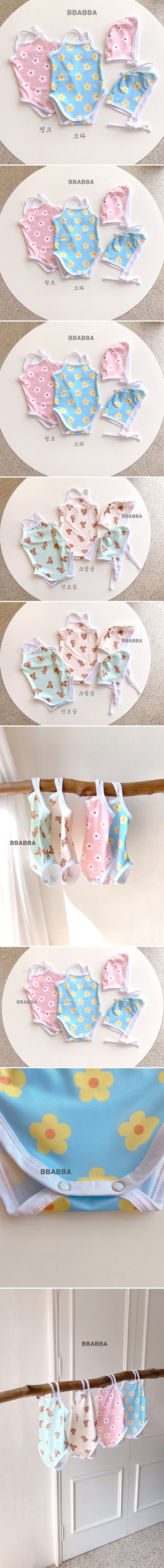 Bbabba - Korean Baby Fashion - #babyoutfit - Strap Swimsuit (with Bonnet Set) 1