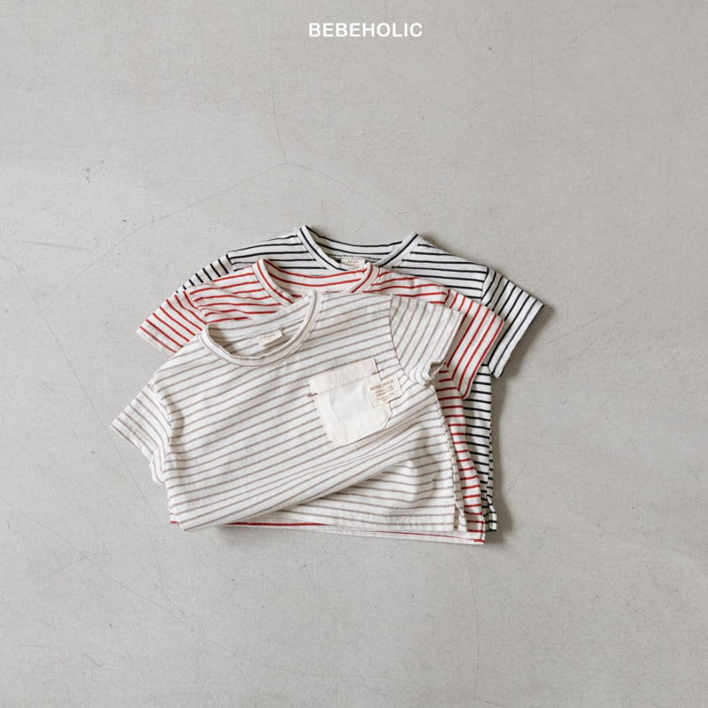 Bebe Holic - Korean Baby Fashion - #babyoutfit - Stripe Pocket Tee
