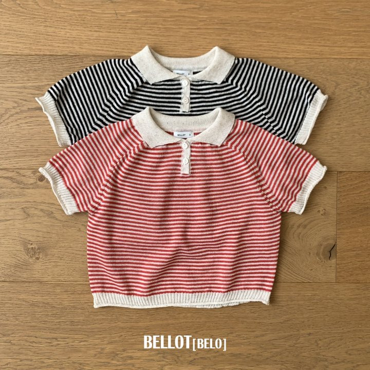 Bellot - Korean Children Fashion - #kidsstore - Stripe Collar Knit Short Sleeve Tee