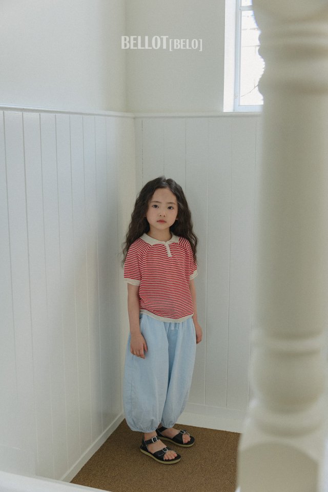 Bellot - Korean Children Fashion - #minifashionista - Stripe Collar Knit Short Sleeve Tee - 6