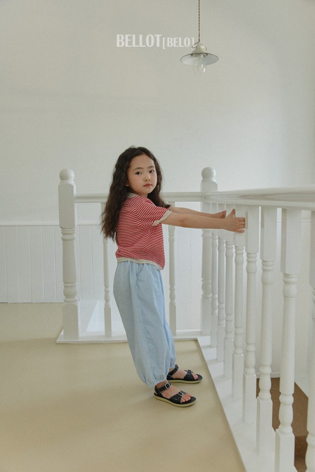 Bellot - Korean Children Fashion - #todddlerfashion - Stripe Collar Knit Short Sleeve Tee - 8