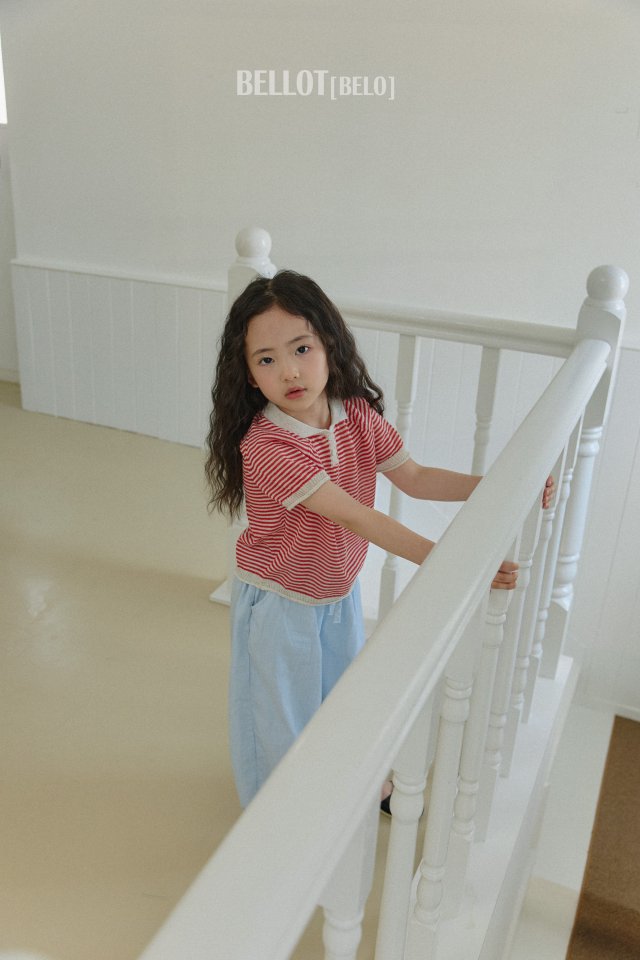 Bellot - Korean Children Fashion - #toddlerclothing - Stripe Collar Knit Short Sleeve Tee - 9