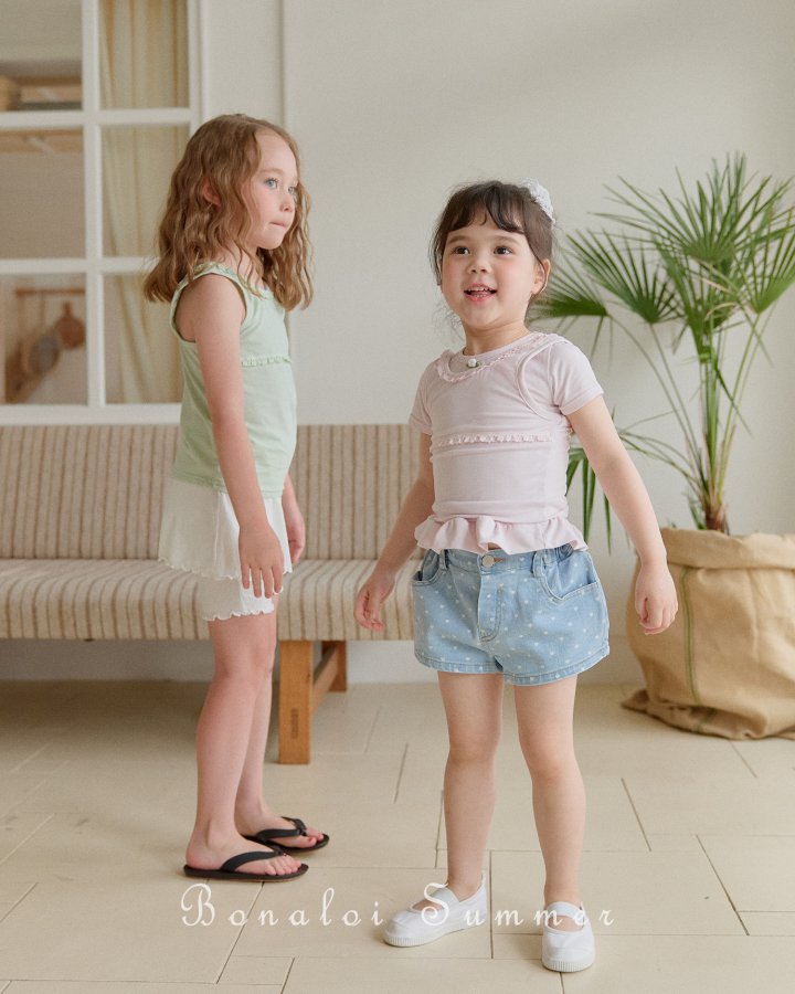 Bonaloi - Korean Children Fashion - #childofig - Mini Heart Short Denim - 11
