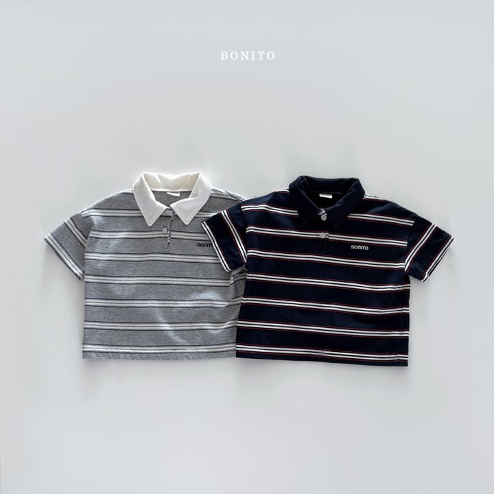Bonito - Korean Children Fashion - #kidzfashiontrend - Striped Collar Tee - 4