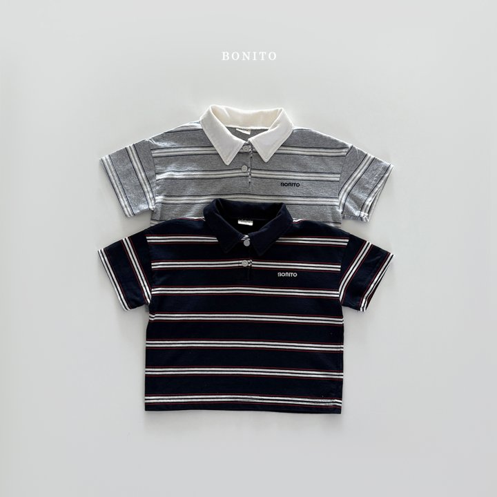Bonito - Korean Children Fashion - #kidsshorts - Striped Collar Tee