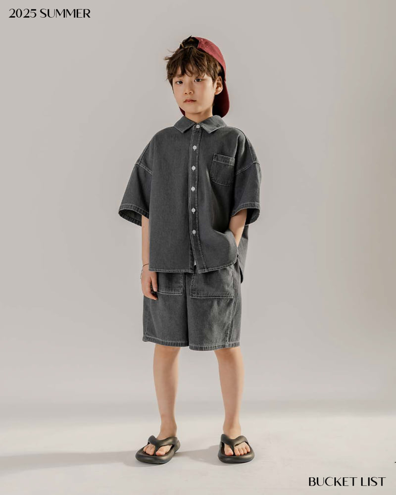 Bucket List - Korean Children Fashion - #Kfashion4kids - Basic Denim Short Sleeve Shirt - 10