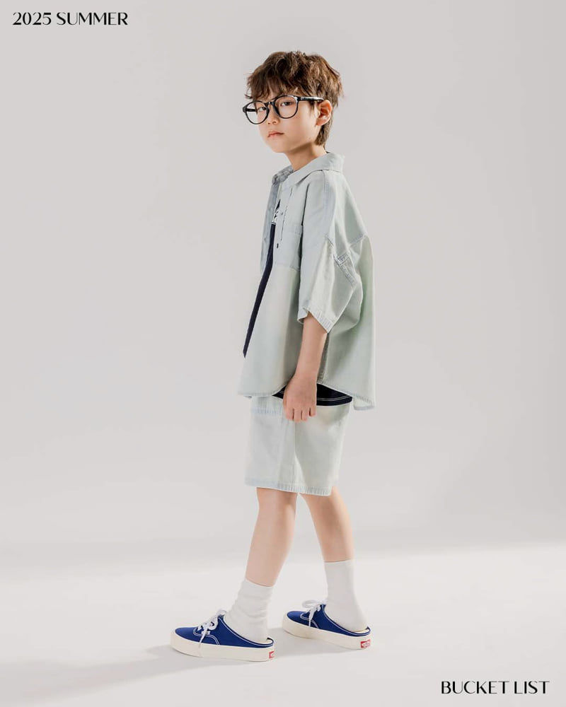 Bucket List - Korean Children Fashion - #Kfashion4kids - Brushed Denim Short Sleeve Shirt - 12