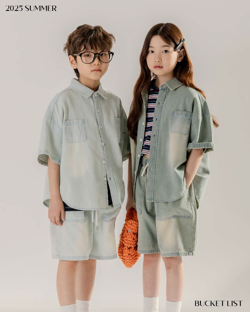 Bucket List - Korean Children Fashion - #childofig - Brushed Denim Short Sleeve Shirt - 4