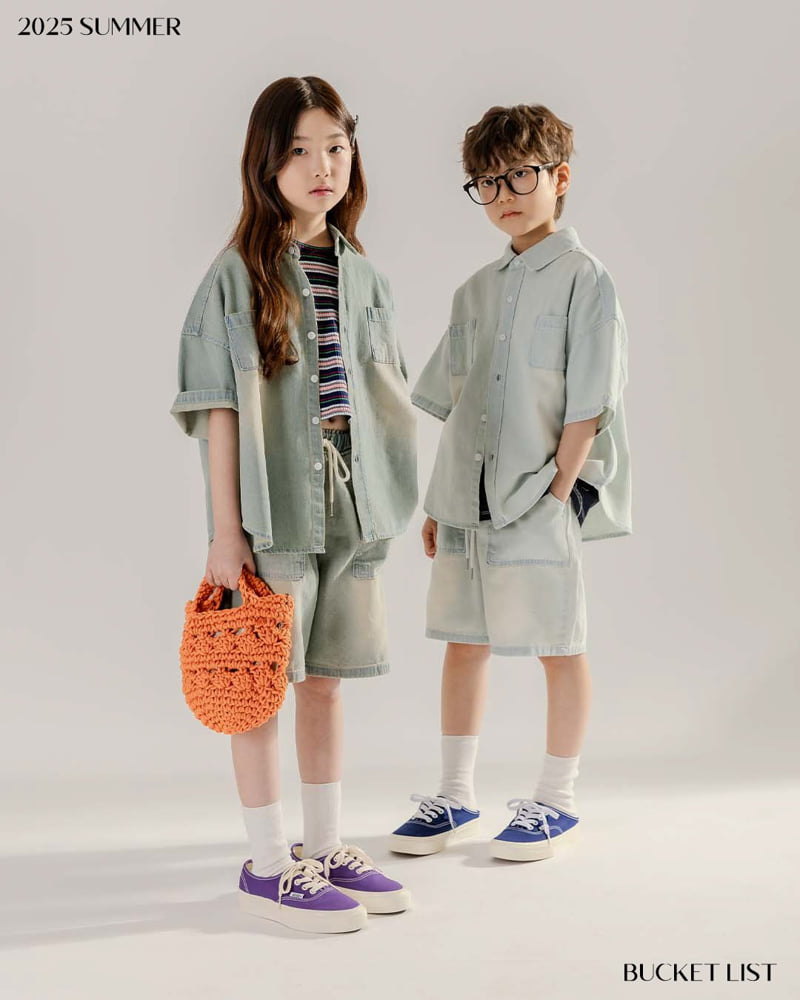 Bucket List - Korean Children Fashion - #discoveringself - Brushed Denim Short Sleeve Shirt - 7