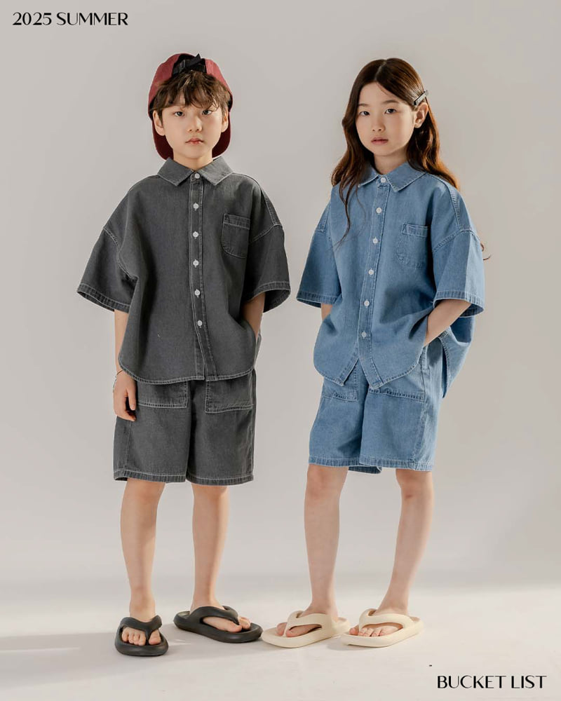 Bucket List - Korean Children Fashion - #fashionkids - Basic Denim Short Sleeve Shirt - 6