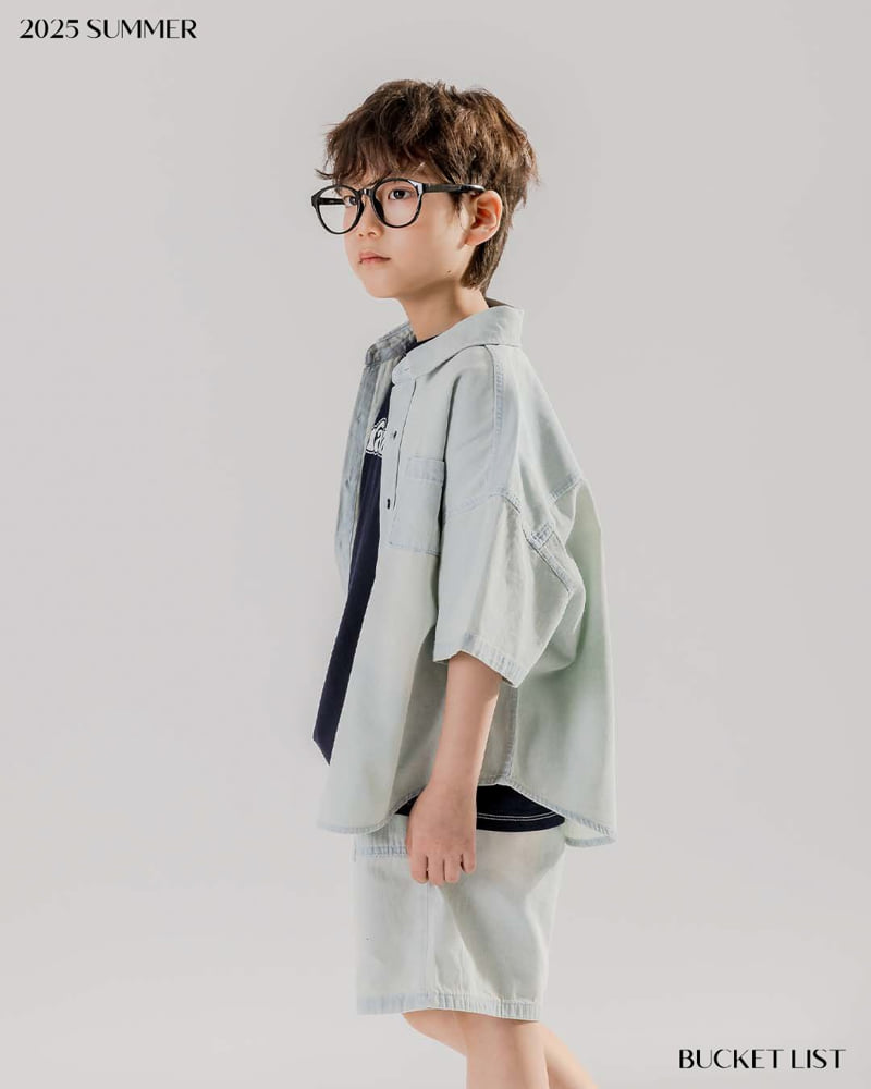 Bucket List - Korean Children Fashion - #kidsshorts - Brushed Denim Short Sleeve Shirt - 9