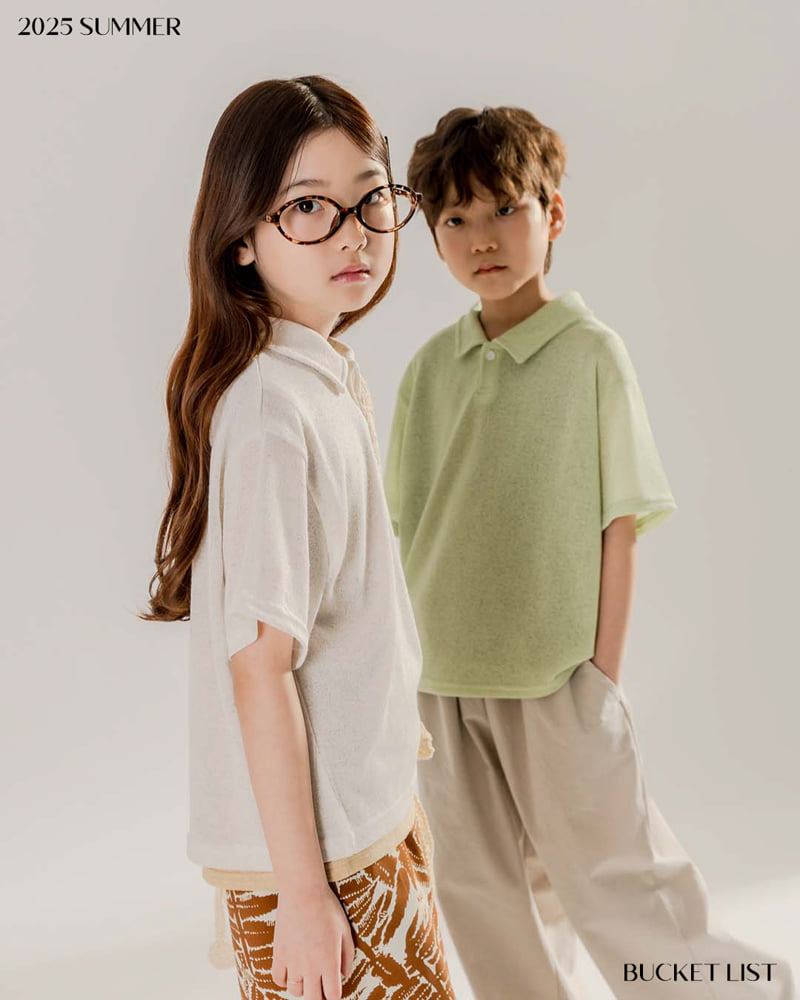 Bucket List - Korean Children Fashion - #kidsshorts - Knit Collar Short Sleeve Tee - 8