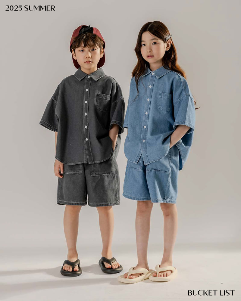 Bucket List - Korean Children Fashion - #kidsstore - Basic Denim Short Sleeve Shirt - 8