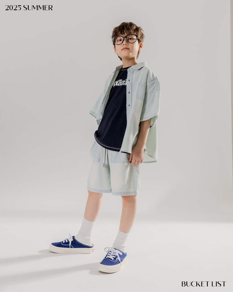 Bucket List - Korean Children Fashion - #kidsstore - Brushed Denim Short Sleeve Shirt - 10