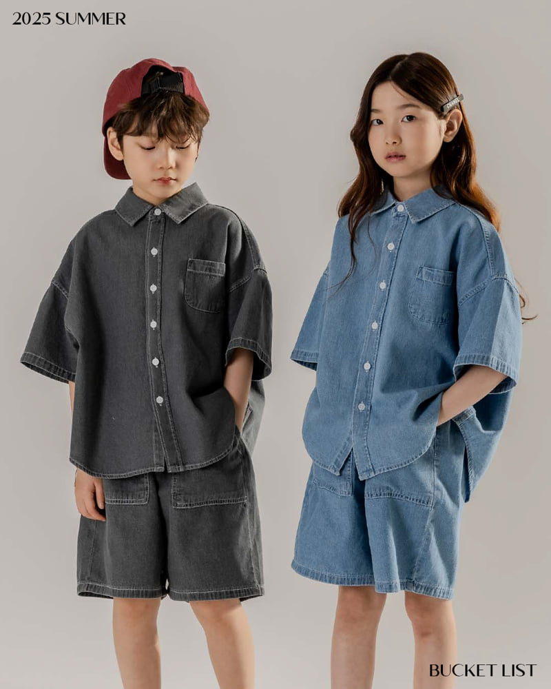 Bucket List - Korean Children Fashion - #kidzfashiontrend - Basic Denim Short Sleeve Shirt - 9