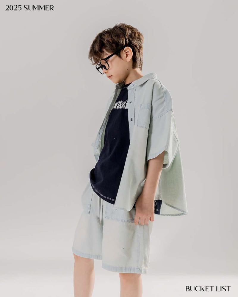 Bucket List - Korean Children Fashion - #kidzfashiontrend - Brushed Denim Short Sleeve Shirt - 11
