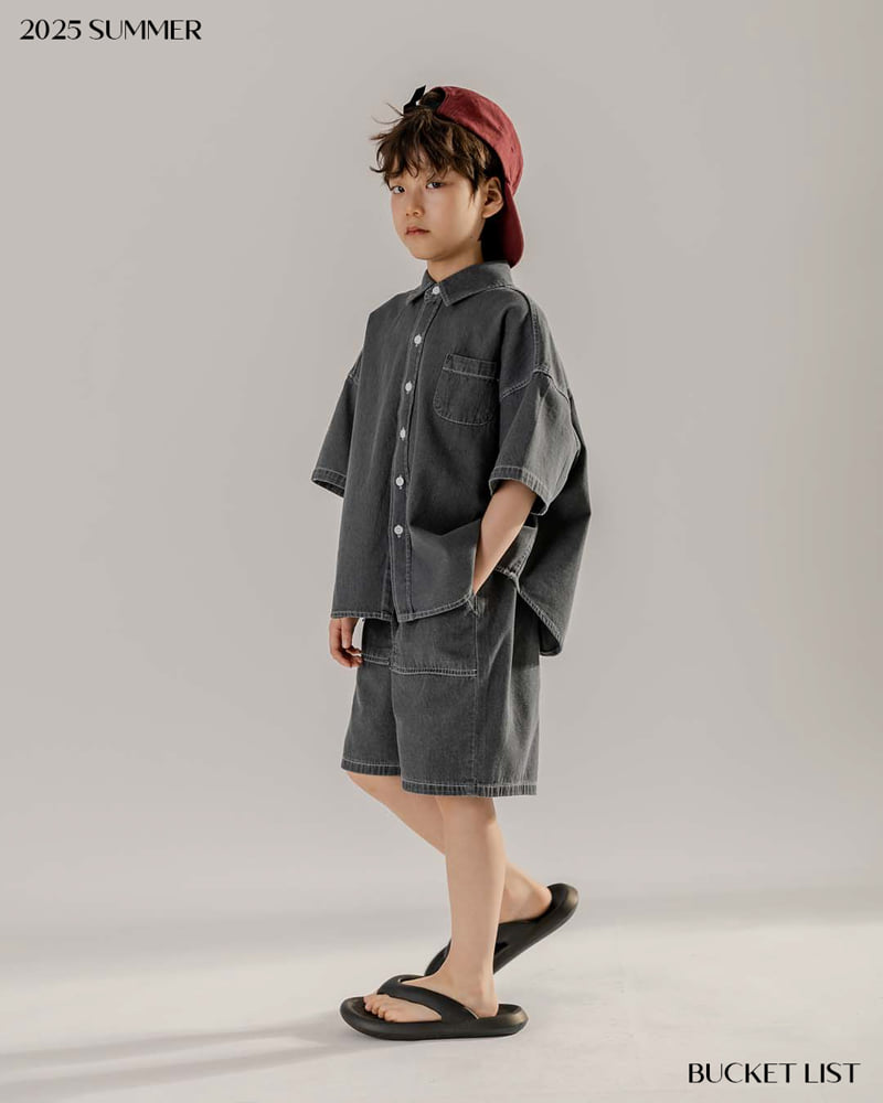 Bucket List - Korean Children Fashion - #littlefashionista - Basic Denim Short Sleeve Shirt - 11