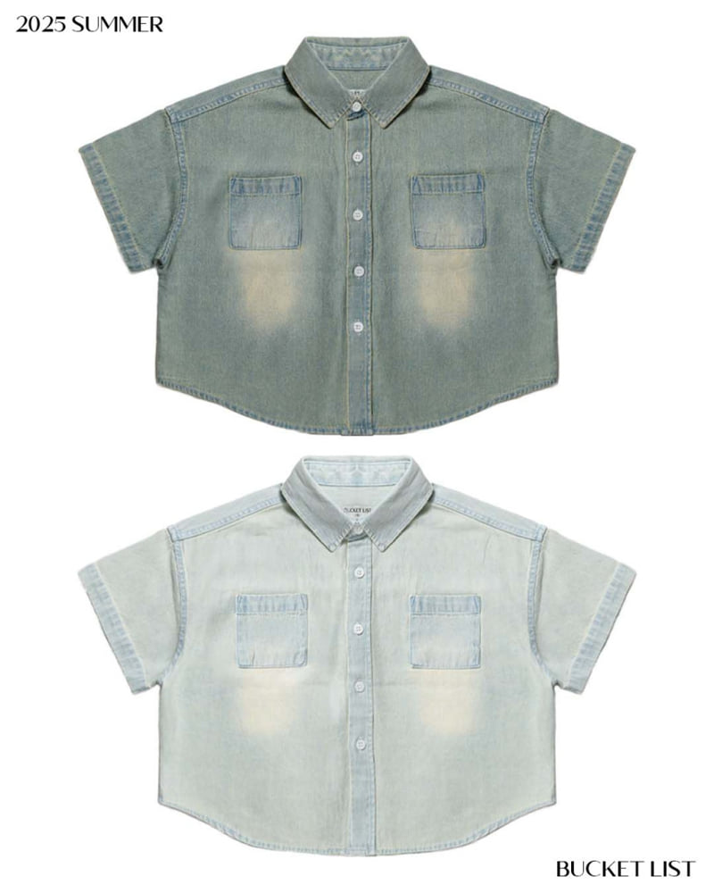 Bucket List - Korean Children Fashion - #minifashionista - Brushed Denim Short Sleeve Shirt