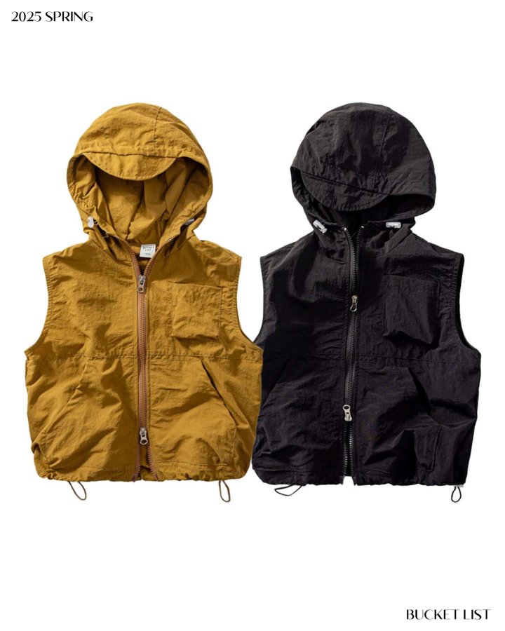Bucket List - Korean Children Fashion - #prettylittlegirls - Nylon Hooded Vest - 11