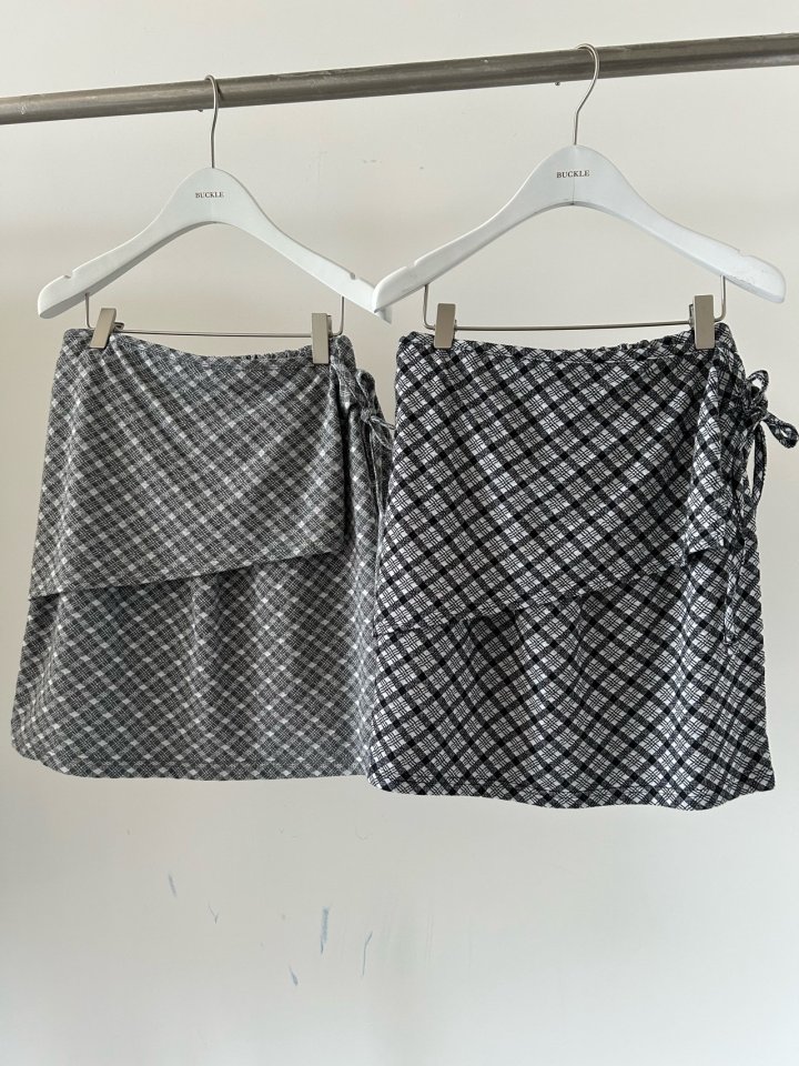 Buckle - Korean Women Fashion - #momslook - Check Wrap Skirt