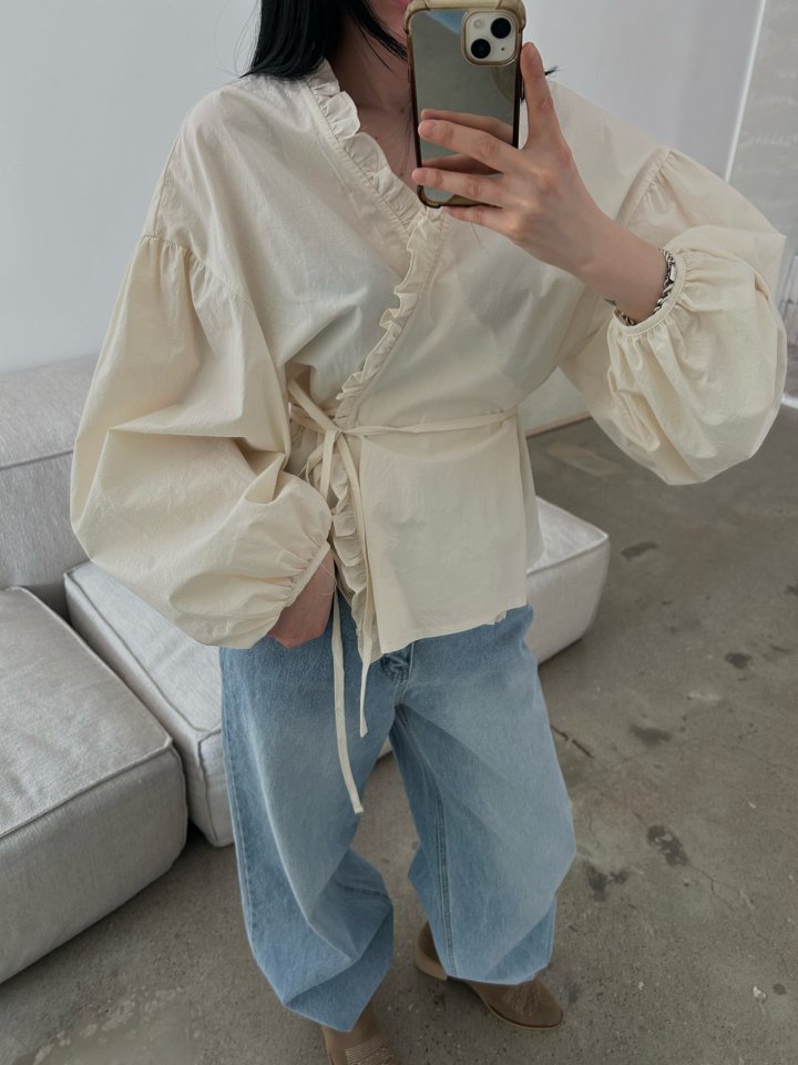 Buckle - Korean Women Fashion - #momslook - Frill Balloon Wrap Blouse